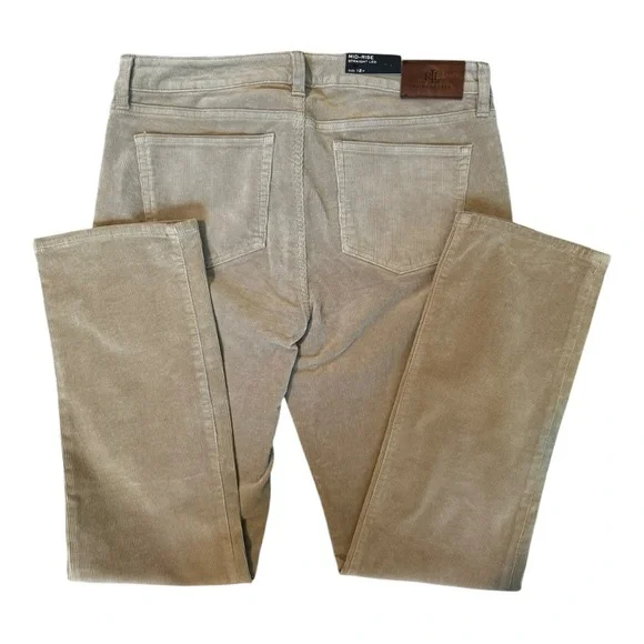 Ralph Lauren Women's Stretch Corduroy Mid-Rise Straight Pants Truffle color - Picture 7 of 10